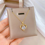 Light Luxury Temperament Real Gold Gorgeous Loving Heart Zircon Necklace For Women