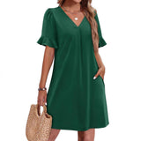 Women's V-neck Vacation Elegant Ruffled Dress With Pockets