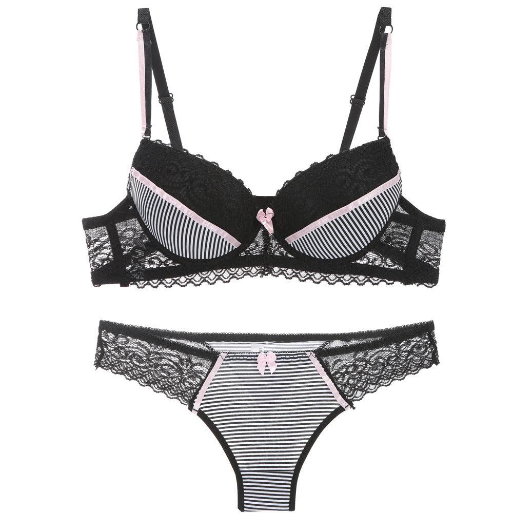 Simple Lace Bow Ladies Bra Set