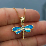 Cold Style Gold Dragonfly Opal Necklace