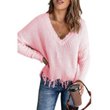 Fashion Women's New Cotton Tassel Ripped Sweater Knitted