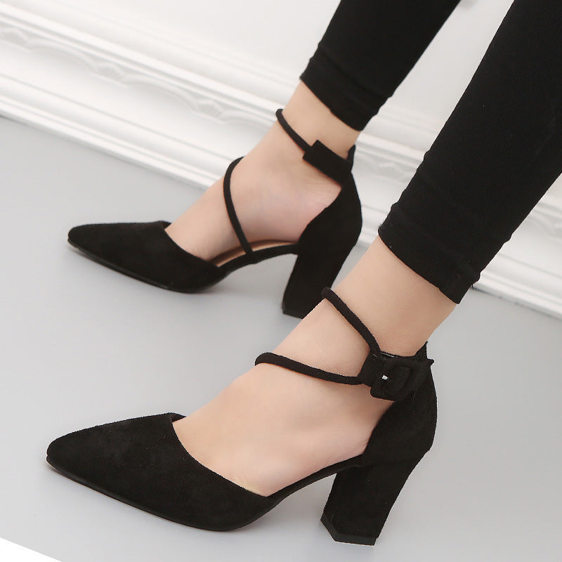 New European crude with suede shallow mouth foot ring Strap Ladies High Heels Sandals Shoes