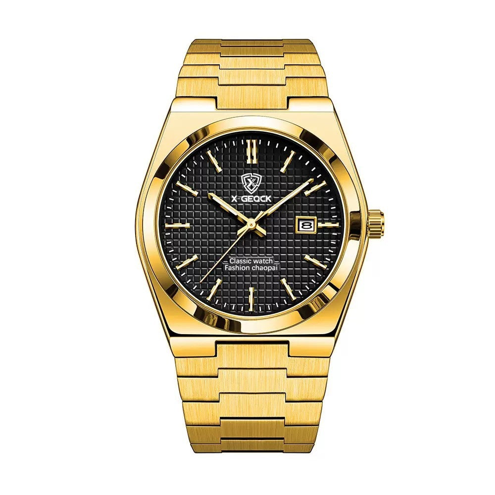 Men's Watch Quartz Simple Fashion Wrist Watch Steel Belt Waterproof Calendar Genuine Goods