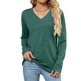 Leisure Pullover V-neck Solid Color Loose Long Sleeves