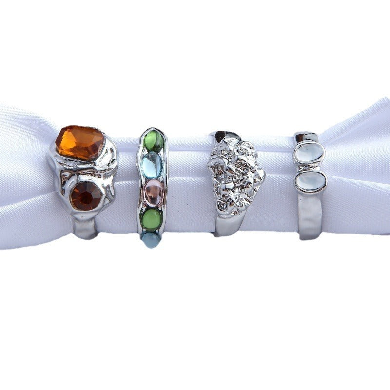 European And American Multi-color Retro Color Resin Gas Female Ring Four-piece Set