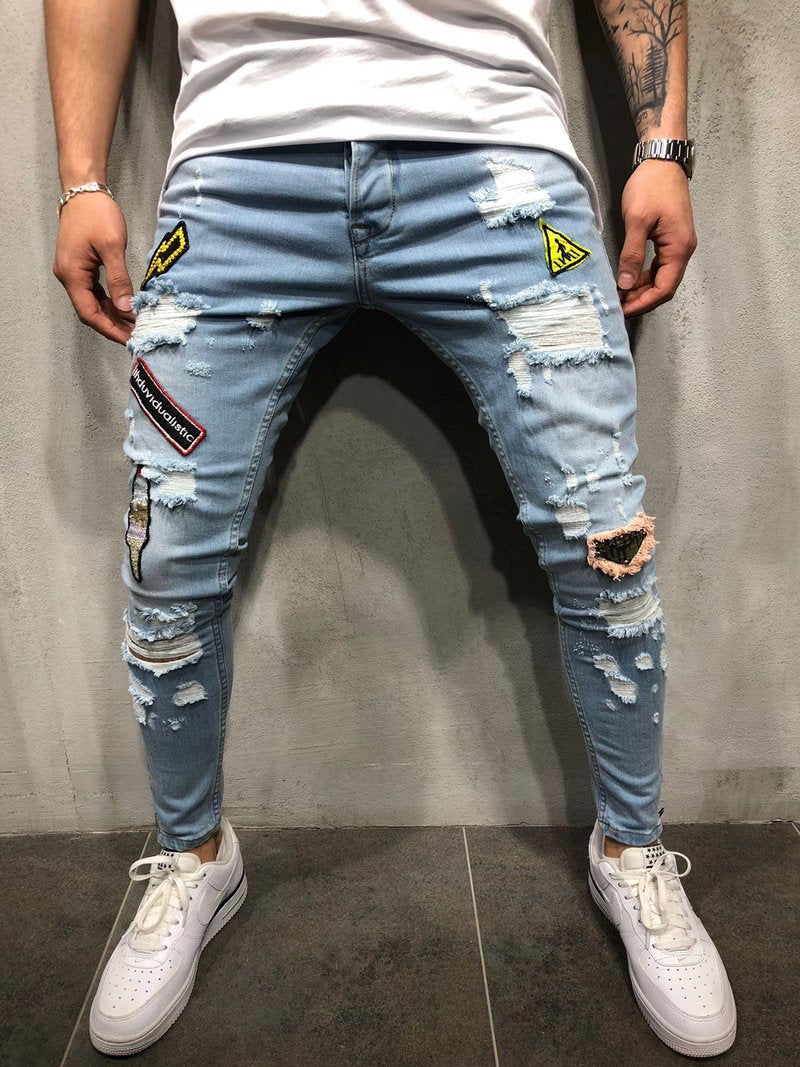 Pants Slim Cropped Trousers Embroidered Jeans
