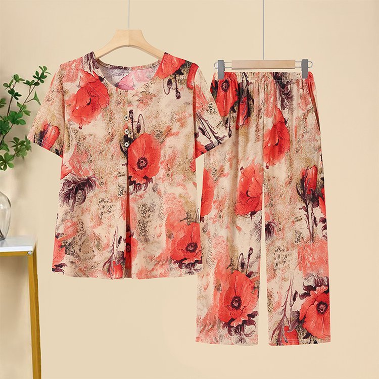 Middle-aged And Elderly Ice Silk Short Sleeve Suit