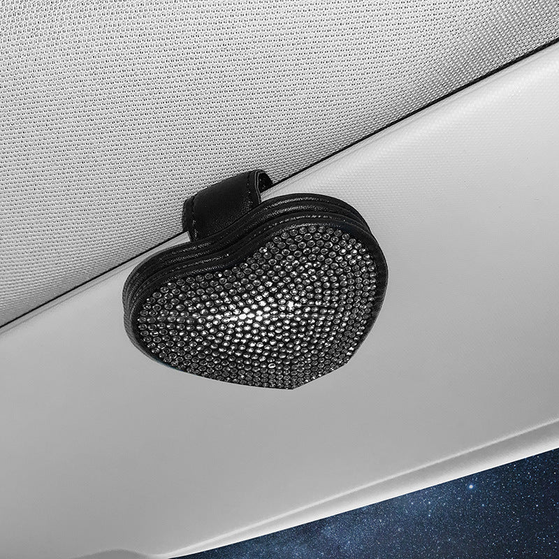 Car Leather Diamond-encrusted Sun Visor Glasses Clip Magnetic Document Storage Clip