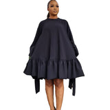 Women's Loose Solid Color Puff Sleeve Dress
