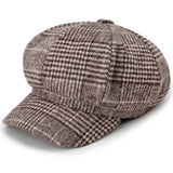 Ladies Casual Fashion Woolen Plaid Newsboy Hat