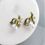 Sterling Silver Needle Camellia Earrings Beautiful Personality Contrast Color