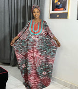 African Embroidered Printed Loose Robe With Headscarf