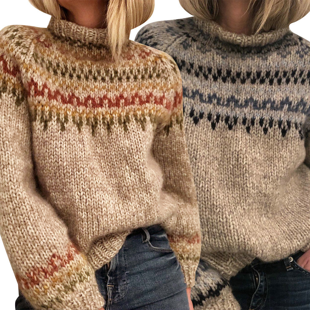 Sweater Half High Neck Pullover Straight Print Unisex Sweater