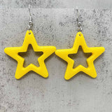European And American Bright Hollow Color Five-pointed Star Acrylic Earrings