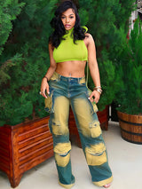 New Women's Denim Jeans With Multiple Pockets, Hot-selling, Vintage Style, Casual, Loose-fitting, Workwear Pants
