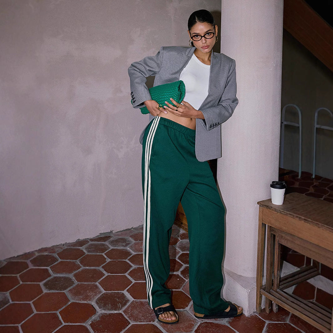 Striped Draping Effect Wide-legged Versatile Pants Contrast Color Mop