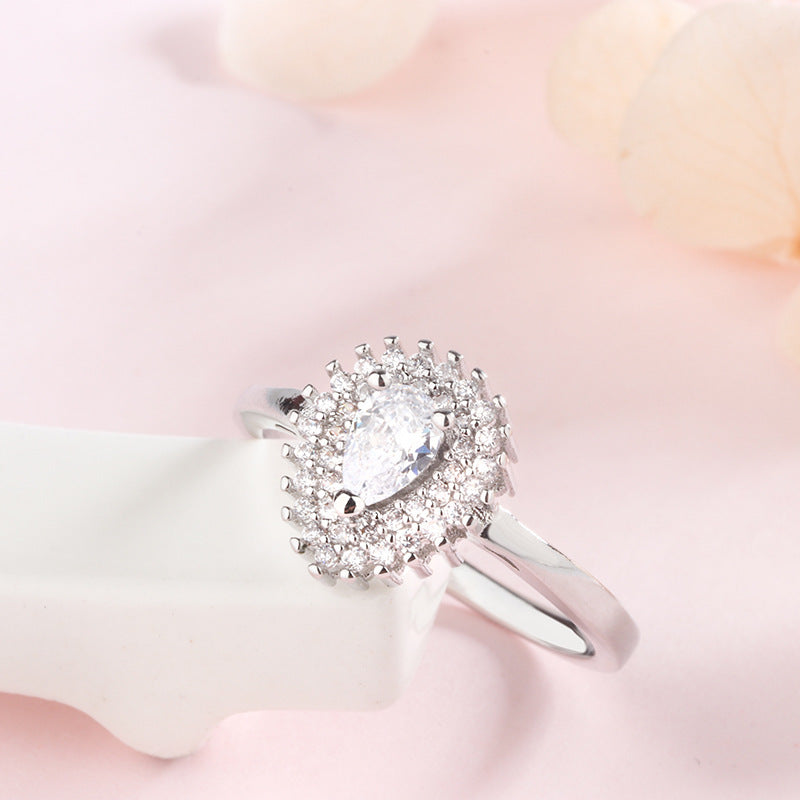 Japanese And Korean Love 925 Silver Full Diamond Drip Ring