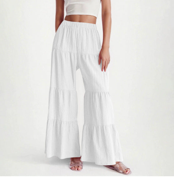Pleated Elastic Waist Pants Female Wide-leg Casual Pants