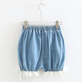 Embroidered jean shorts with cat head