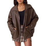 Women's Artificial Leather Plus Size Motorcycle Jacket