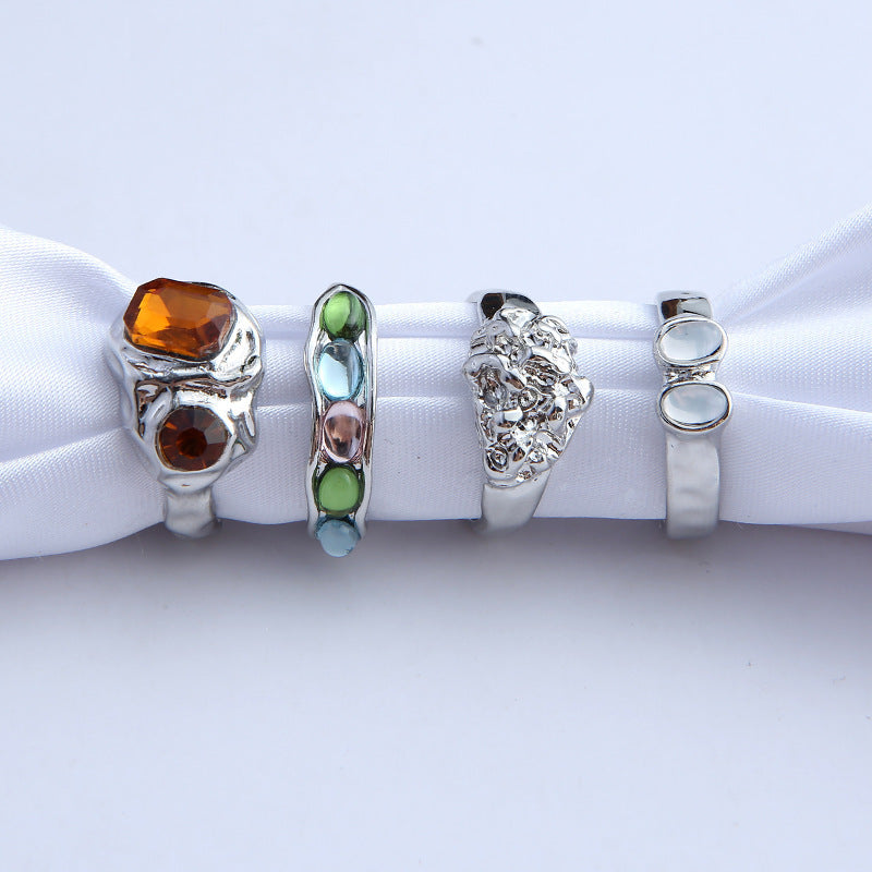 European And American Special-interest Design Multi-color Retro Fashion Ring