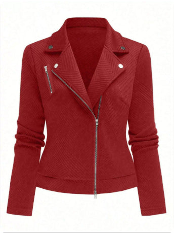 Women's Oblique Zipper Fastener Decoration Slim Casual Jacket