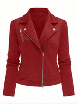 Women's Oblique Zipper Fastener Decoration Slim Casual Jacket