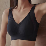 1-Piece Cherie Bloom Ribbed Seamless Push-Up Bra Set, Soft And Comfortable - Solid Four-Breasted Adjustable Straps And Wire-Free Support, Perfect For Everyday Wear, Super Soft And Breathable Fabric, F
