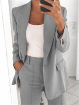 Ins Button Casual Suit Fashion Long-sleeved Lapel Blazer Jacket And Slim-fit Pocket Trousers For Women Clothing