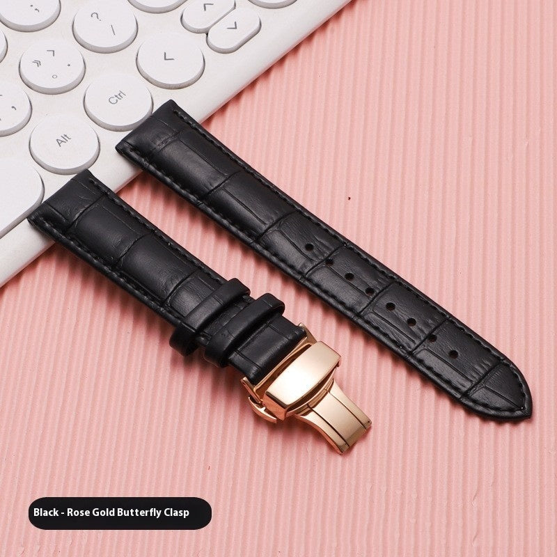Cowhide Leather Strap Unisex Butterfly Clasp Universal In Stock Strap Watch Bracelet Factory Direct Selling Watch Accessories