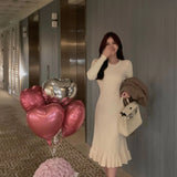 Retro Temperament Sunken Stripe Knitted Bottoming Fishtail Dress