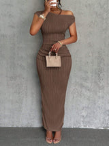 Cute Fashion Water Ripple Sloping Shoulder Dress