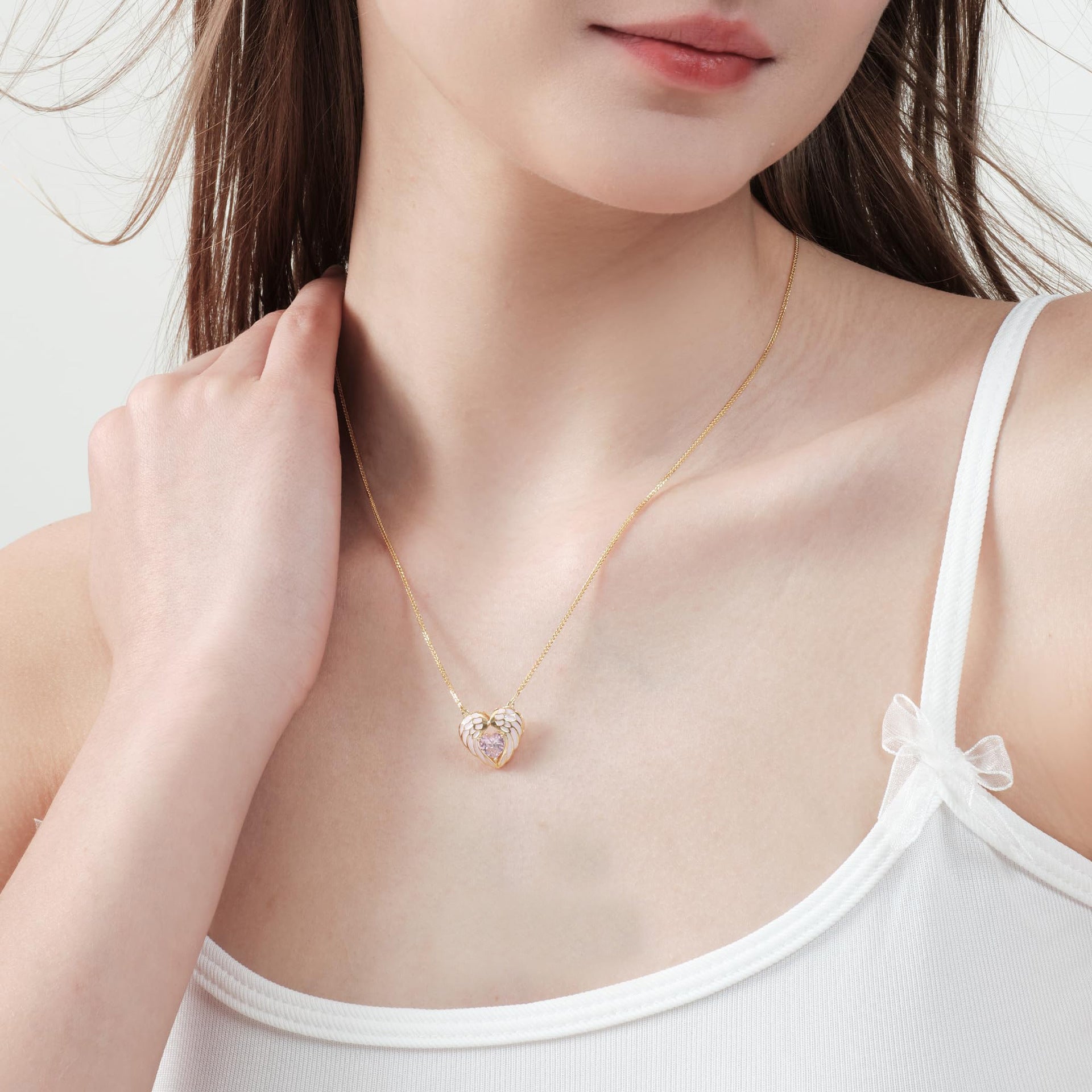 Angel Wings Heart-shaped Collarbone Necklace Angel Wings Oil Dripping Lady