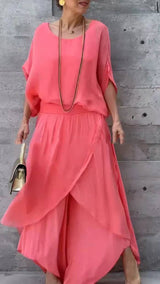 Loose Comfortable Top Split Wide Leg Pants Chiffon Casual Suit