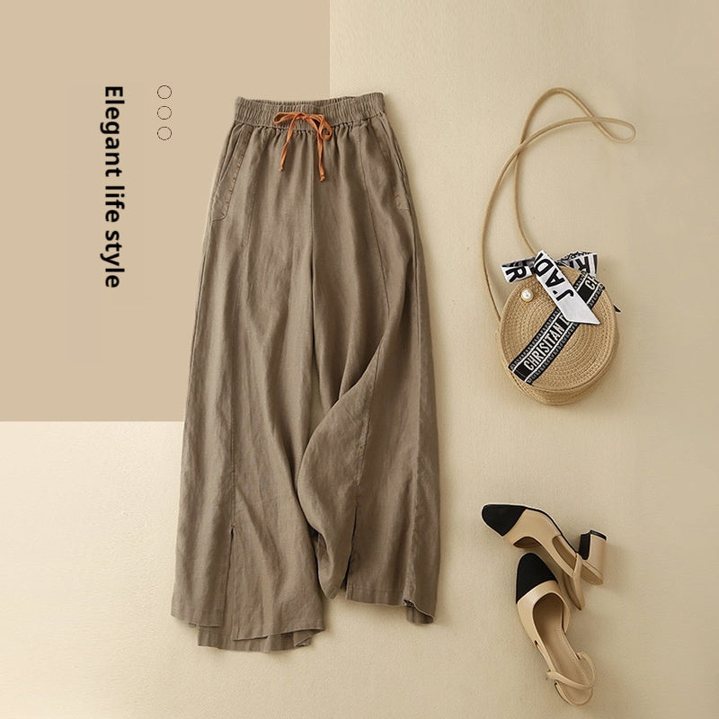 Elastic Waist Versatile Loose Artistic Cotton Linen Wide Leg Pants