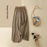 Elastic Waist Versatile Loose Artistic Cotton Linen Wide Leg Pants