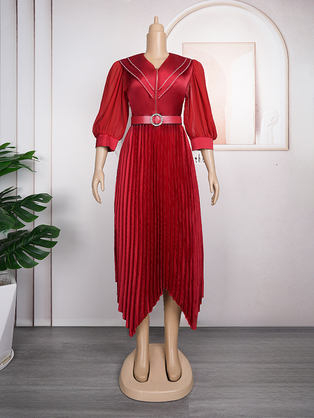 European And American Pleated Skirt Temperament Commute African Women's Wear Plus Size Fat Dress Belt