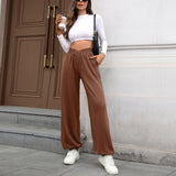 High Waist Pure Color Pocket Ankle-tied Trousers Casual Pants For Women