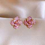 Gold Plated Silver Needle Purple Oil-spot Glaze Flowers Stud Earrings