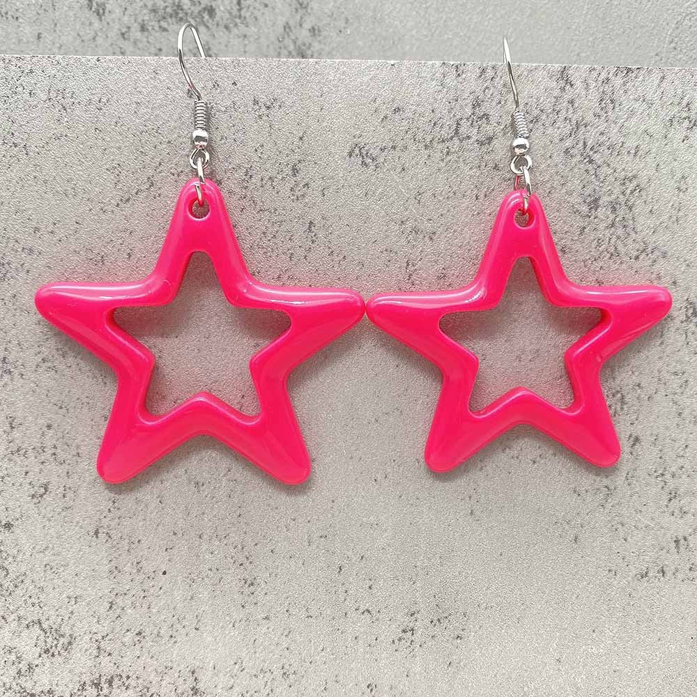 European And American Bright Hollow Color Five-pointed Star Acrylic Earrings
