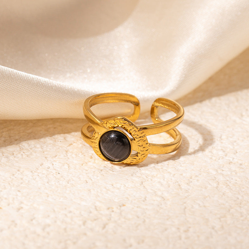 Colored Loving Heart Hollow Open-end Titanium Steel Adjustable Ring