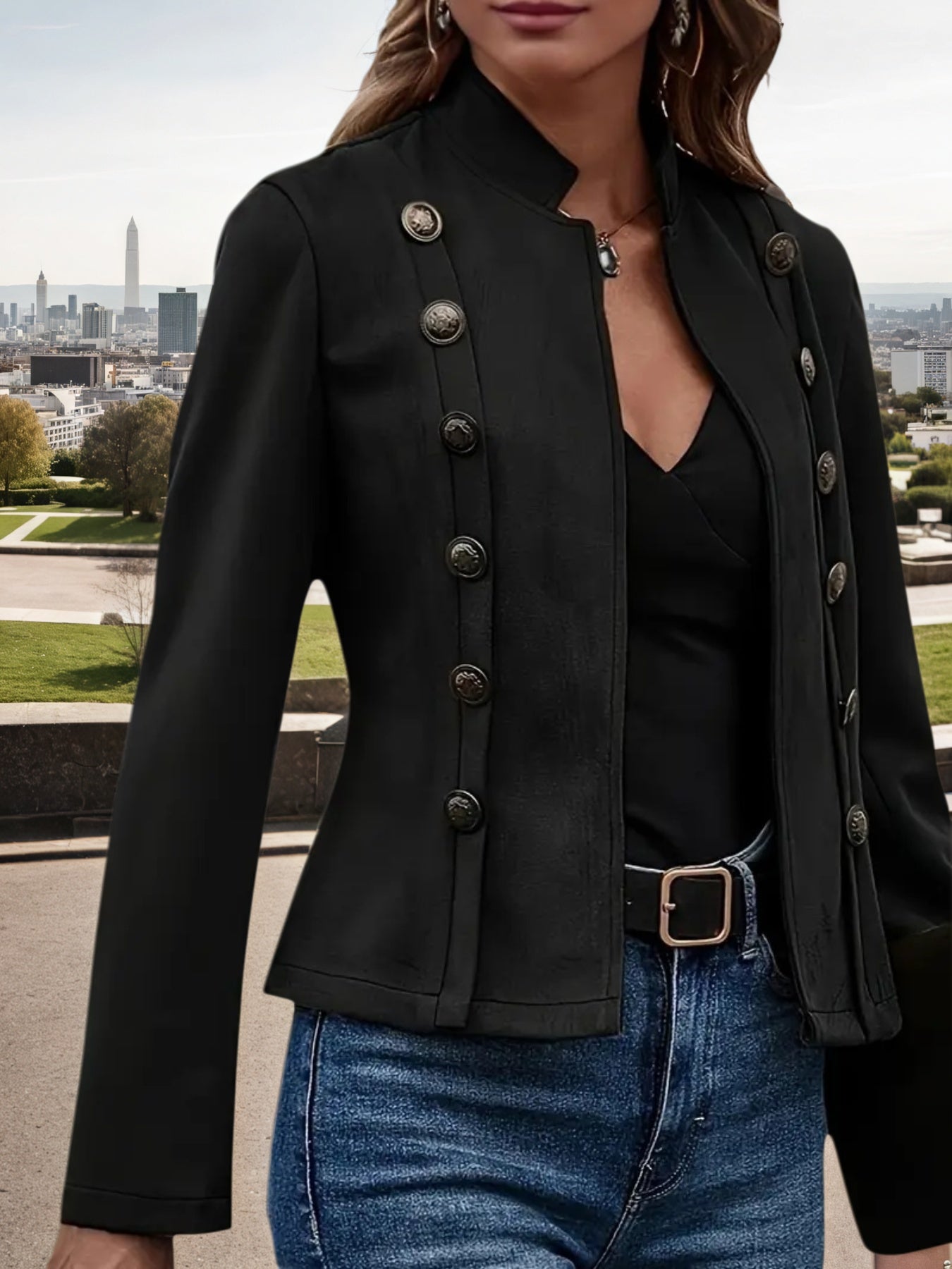 New Women’s Fashion Casual Women’s Jacket, Solid Color Double Breasted Decorative Jacket, Spring And Autumn Retro Long Sleeve Jacket, Women’s Clothing