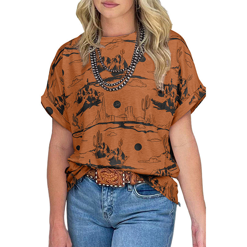 European And American Leisure All-matching Printed Loose T-shirt