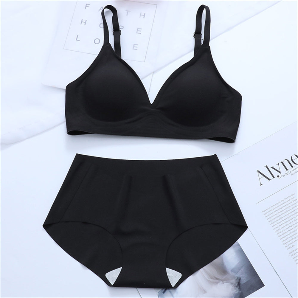 Korean Naked Extended Bra Set Ladies' Traceless Rim-free Underwear Thickened Small Breasts Gathering