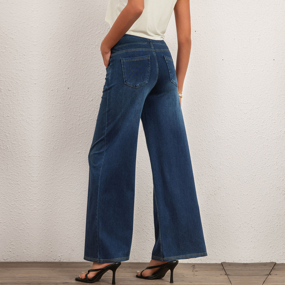 Shascullfites Women's Light Blue Wide Leg Stretch Jeans Flare Pants Denim Straight Trousers Sexy Fit Casual Jeans Women