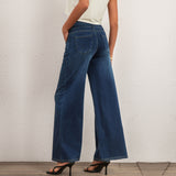 Shascullfites Women's Light Blue Wide Leg Stretch Jeans Flare Pants Denim Straight Trousers Sexy Fit Casual Jeans Women