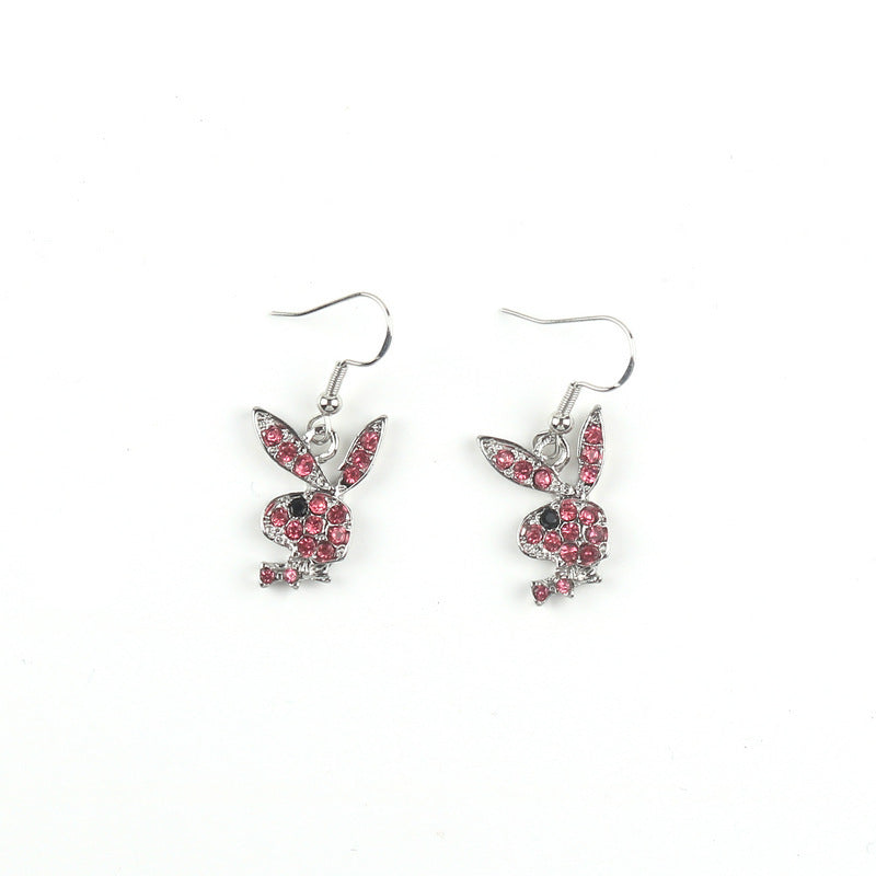 Cute Full Diamond Rabbit Stud Earrings Women