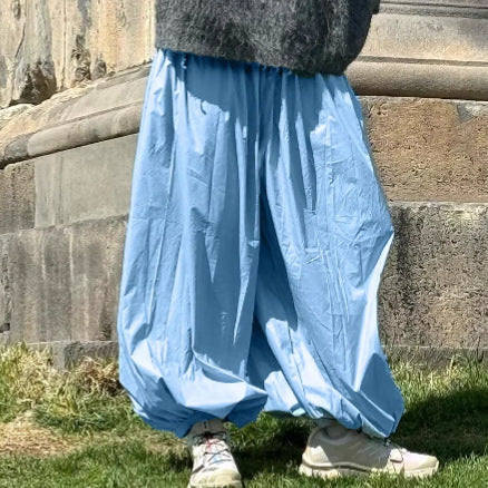 High Waist Pure Color Ankle-tied Wide Bloomers Harem Pants