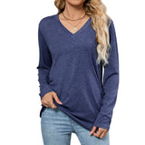 Leisure Pullover V-neck Solid Color Loose Long Sleeves