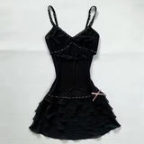 Summer New French Hot Girl Sweet And Spicy Style Bow V-neck Tight Waist A- Line Skirt